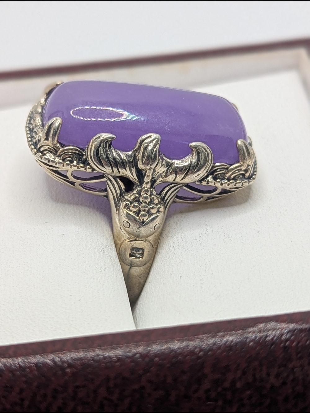 ✨ Vintage Sterling Silver Purple Jade  Statement Ring ✨ - Picture 2 of 7